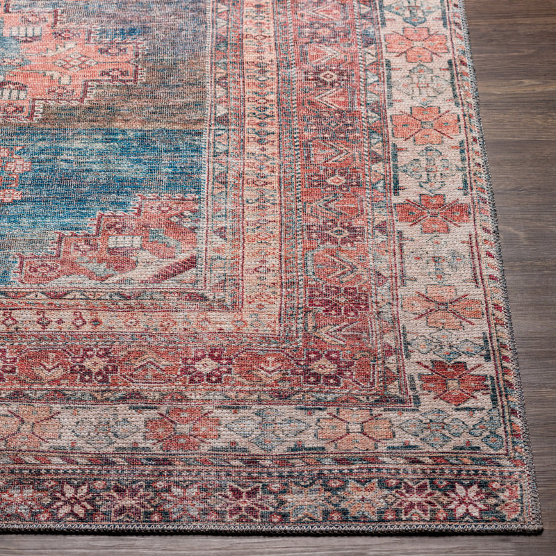 Langley Street Bria Machine Washable Oriental Blue/Dusty Coral Area Rug